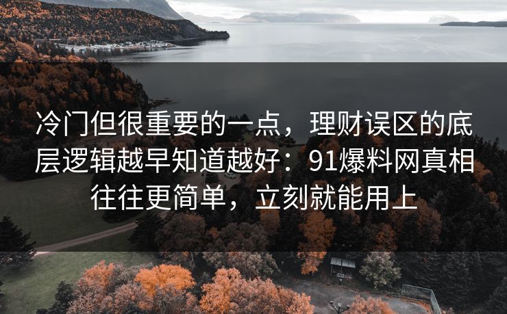 冷门但很重要的一点，理财误区的底层逻辑越早知道越好：91爆料网真相往往更简单，立刻就能用上