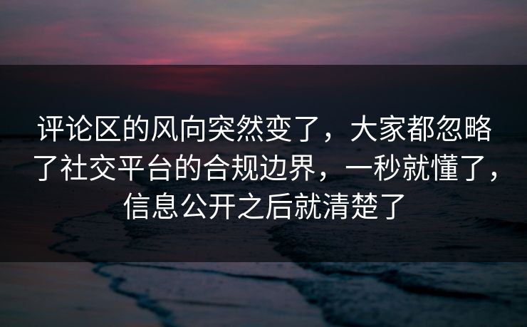 评论区的风向突然变了，大家都忽略了社交平台的合规边界，一秒就懂了，信息公开之后就清楚了