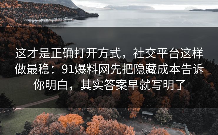 这才是正确打开方式，社交平台这样做最稳：91爆料网先把隐藏成本告诉你明白，其实答案早就写明了