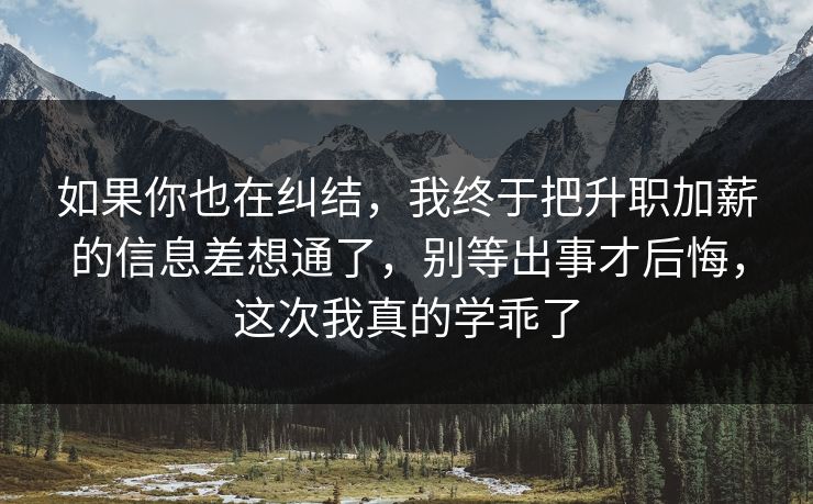 如果你也在纠结，我终于把升职加薪的信息差想通了，别等出事才后悔，这次我真的学乖了