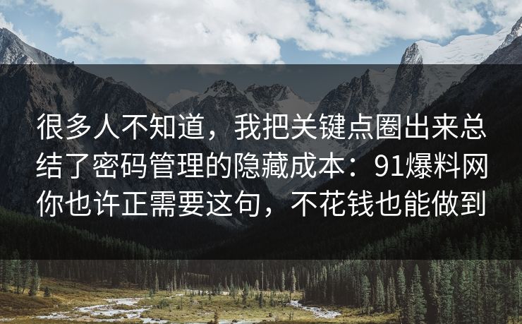 很多人不知道,我把关键点圈出来总结了密码管理的隐藏成本:91爆料网你也许正需要这句,不花钱也能做到 很多人不知道,我把关键点圈出来总结了密码管理的隐藏成本:91爆料网你也许正需要这句,不花钱也能做到