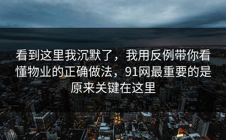 看到这里我沉默了，我用反例带你看懂物业的正确做法，91网最重要的是原来关键在这里