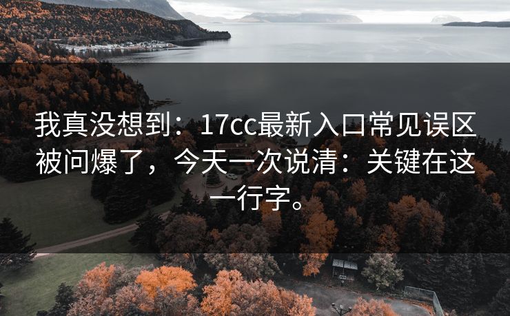 我真没想到：17cc最新入口常见误区被问爆了，今天一次说清：关键在这一行字。