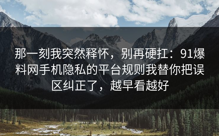 那一刻我突然释怀，别再硬扛：91爆料网手机隐私的平台规则我替你把误区纠正了，越早看越好