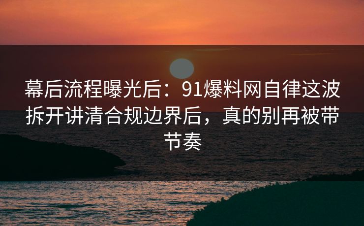 幕后流程曝光后：91爆料网自律这波拆开讲清合规边界后，真的别再被带节奏