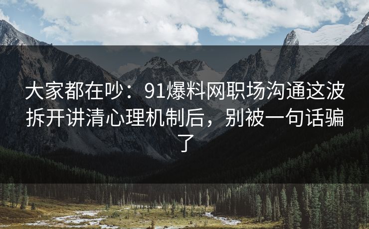 大家都在吵：91爆料网职场沟通这波拆开讲清心理机制后，别被一句话骗了