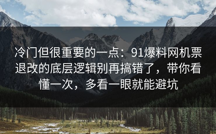 冷门但很重要的一点：91爆料网机票退改的底层逻辑别再搞错了，带你看懂一次，多看一眼就能避坑