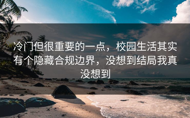 冷门但很重要的一点,校园生活其实有个隐藏合规边界,没想到结局我真没想到 冷门但很重要的一点,校园生活其实有个隐藏合规边界,没想到结局我真没想到