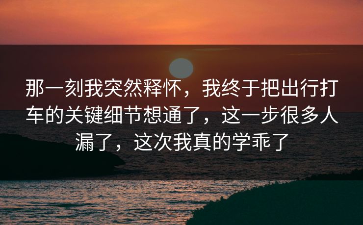 那一刻我突然释怀,我终于把出行打车的关键细节想通了,这一步很多人漏了,这次我真的学乖了 那一刻我突然释怀,我终于把出行打车的关键细节想通了,这一步很多人漏了,这次我真的学乖了