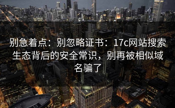 别急着点:别忽略证书:17c网站搜索生态背后的安全常识,别再被相似域名骗了 别急着点:别忽略证书:17c网站搜索生态背后的安全常识,别再被相似域名骗了